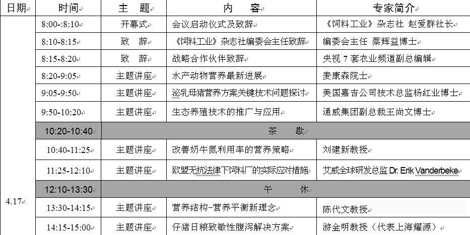 2014年4月17－18日太陽鳥·營養(yǎng)與創(chuàng)新大會